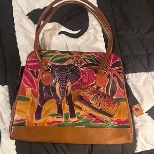 Colorful Elephant Print Handbag and wallet